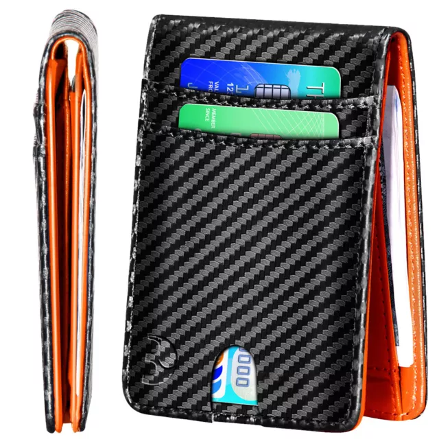 Carbon Fiber RFID Blocking Wallet Money Slim Clip Credit Card Holder Leather Men