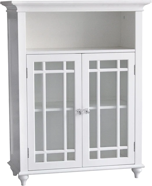 Gabinete de piso de madera Neal con 2 puertas de vidrio, blanco