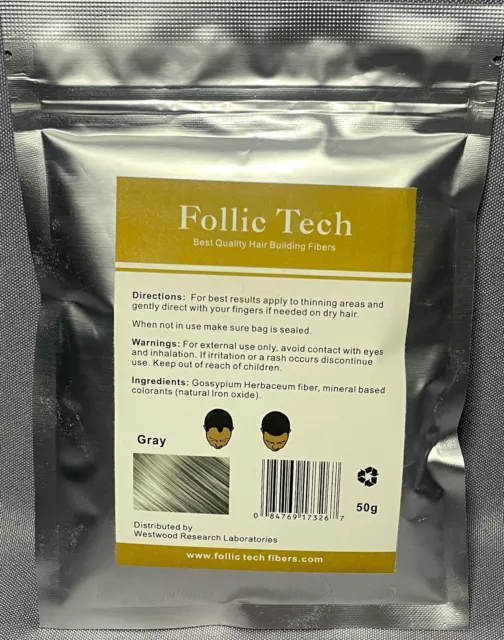 Hair Building Fibers Refill Gray 50g Follic Tech HIGHEST QUALITY FIBERS ON EBAY