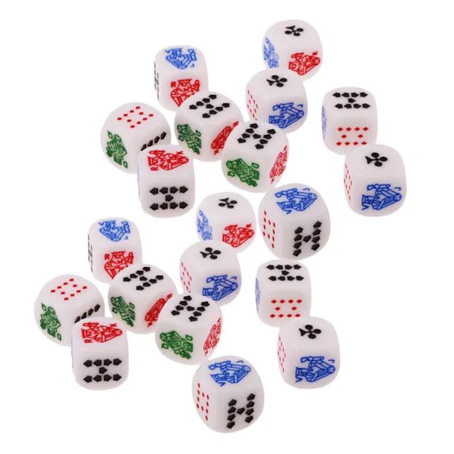 Set/20pcs Six Sided D6(Ace,King,Queen, ,10,9) Poker Gaming Card Game Dice