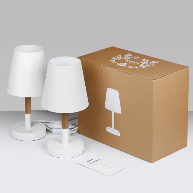 [2er Set] Nachttischlampe LED  aus Holz, Tischlampe für Schlafzimmer Wohnzimmer
