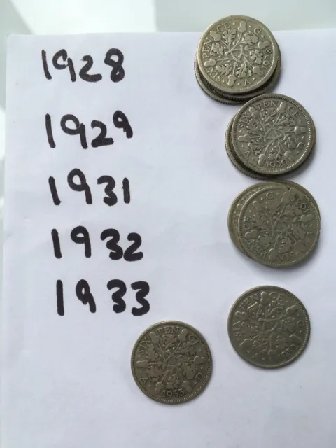 1928, 1929, 1931, 1932 1933 George V Silver sixpence Choice of Date / Year