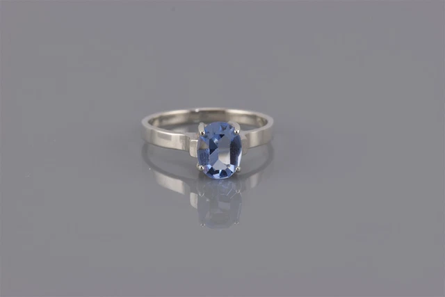 Sterling Silver 8mm Oval Cut Blue Purple Solitaire Band Ring 925 Sz: 7