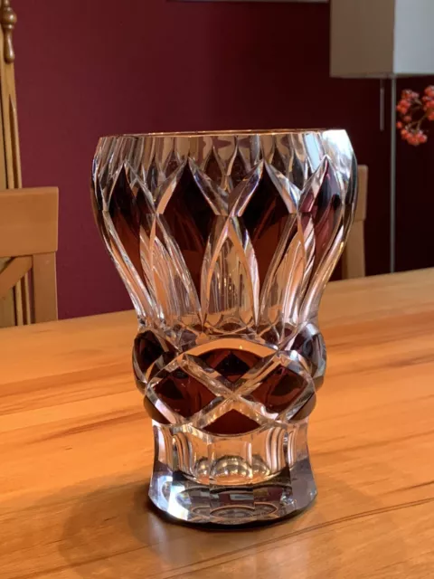 Vase, Kristall,  handgeschliffen, Val Saint Lambert, Belgien, dunkelrot