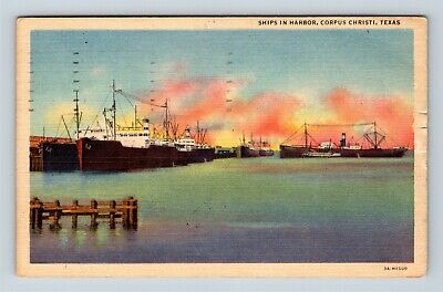 Corpus Christi TX, Ships In Harbor, Texas Vintage Postcard