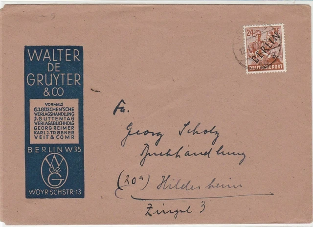 Germany 1949 Berlin Overprint BerlinW Cancel Gruyer Slogan Stamps Cover Ref24072