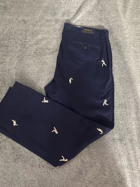 BNWT Polo Ralph Lauren Size W34/L30 Navy  Embroidered Trousers-RRP £155