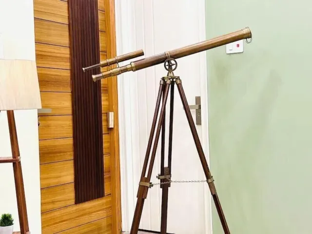 64" Antique Brass Marine Double Barrel Telescope Navy With Wooden Tripod Stand