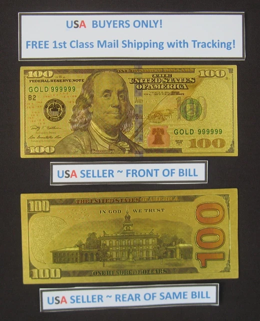 Gold Plated Foil $100 Dollar Bill Sharp Bill! FREE SHIPPING USA Seller