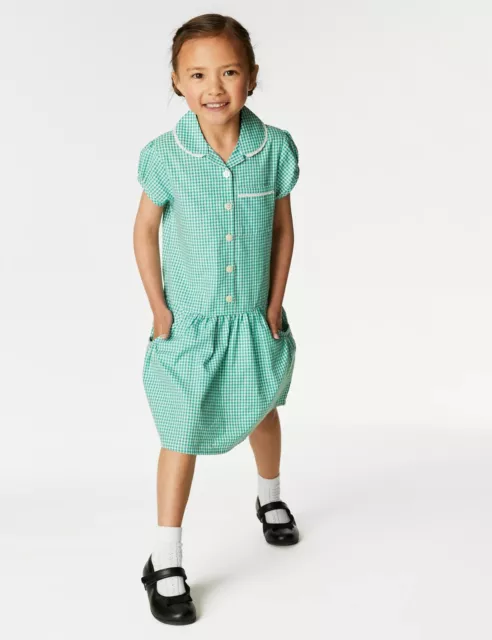 Marks & Spencer Green Gingham School Dresses, Age 13-14, 2 Pack BRAND NEW + TAGS