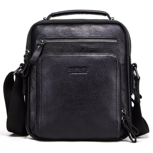 Men’s Genuine Leather Messenger Crossbody Shoulder Bag Black by Contacts – New