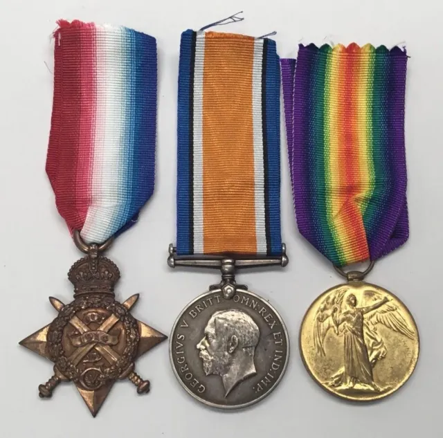 A casualty WW1 1914 Star medal trio to 1st Dragoon Guards wounded 1915
