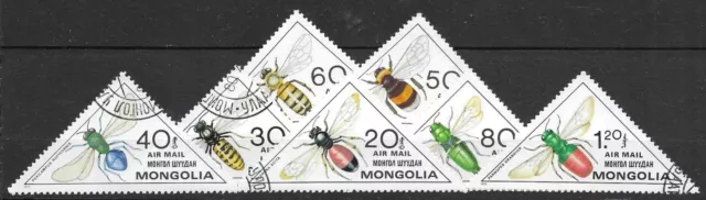 Mongolia 1980 set 7 triangle stamps with solitairy and honey bees