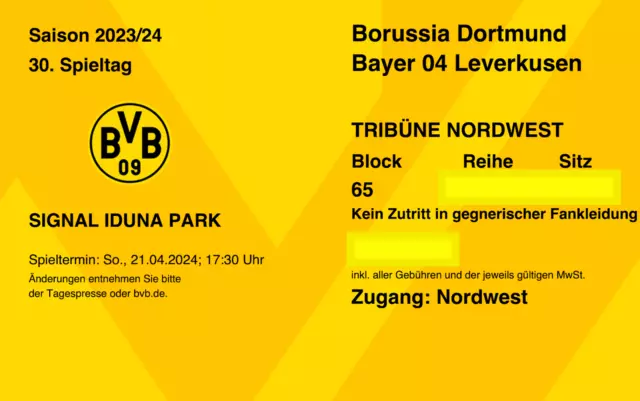 BL BVB Borussia Dortmund - Bayer 04 Leverkusen Nordwest Gästeblock Block 65 REWE