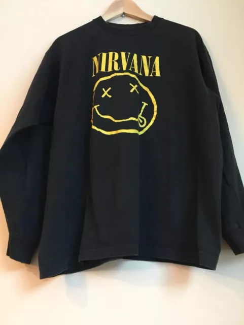 Vintage Nirvana Shirt, Black And Yellow Smiley Face TShirt, Black XL