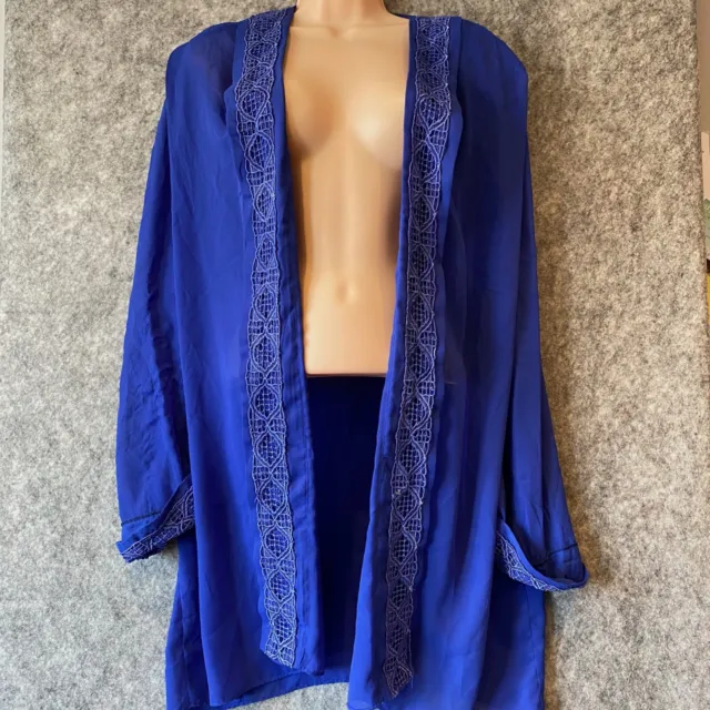 Cardigan aperto vintage anni '70-'80 abito scialle ricco spalline blu