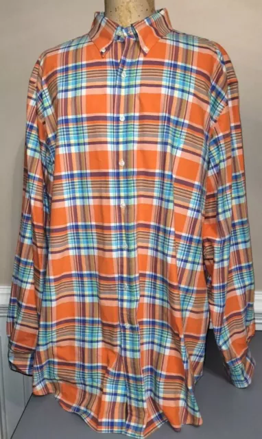 Ralph Lauren Polo Men's Long Sleeve Button-Down Orange Plaid Oxford Shirt 2xlt