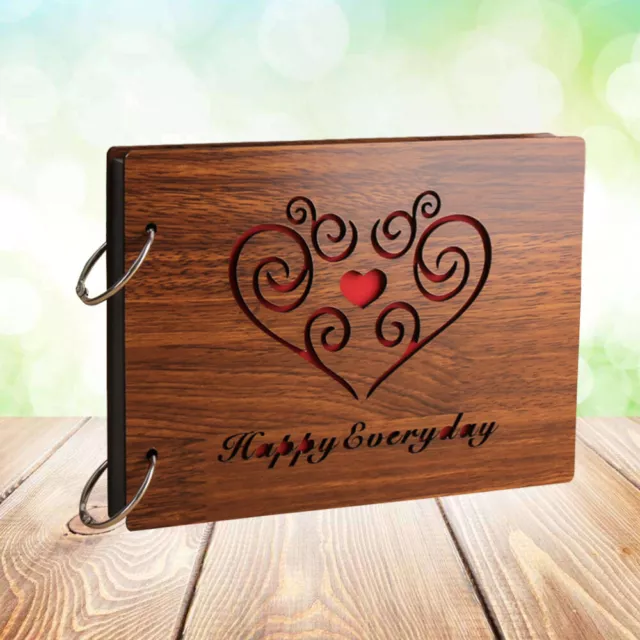 Wooden Heart Scrapbook DIY Photo Album Hardcover Vintage Memory Booth Album