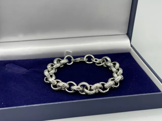 Men’s Luxury Sterling Silver Filled Patterned Belcher bracelet. On sale 8 inch