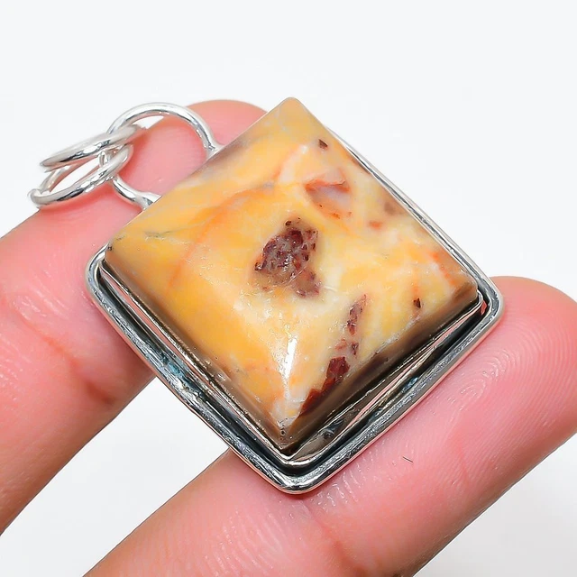 Cappuccino Jasper Gemstone Handmade 925 Sterling Silver Jewelry Pendant 1.65"