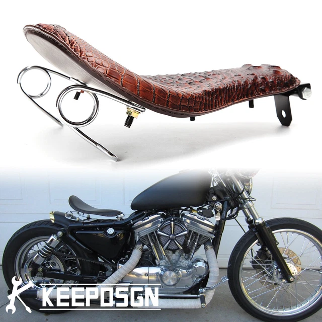 For Harley Honda Bobber Chopper Large Alligator Motorcycle Solo Seat w/ Springs