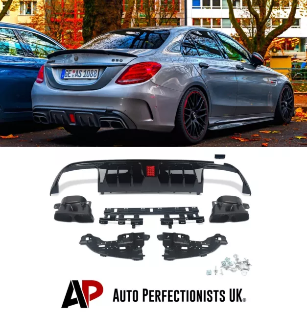 Mercedes C-Klasse W205 AMG Line C63S Brabus Style glänzend schwarz hinten Diffusor 14-18