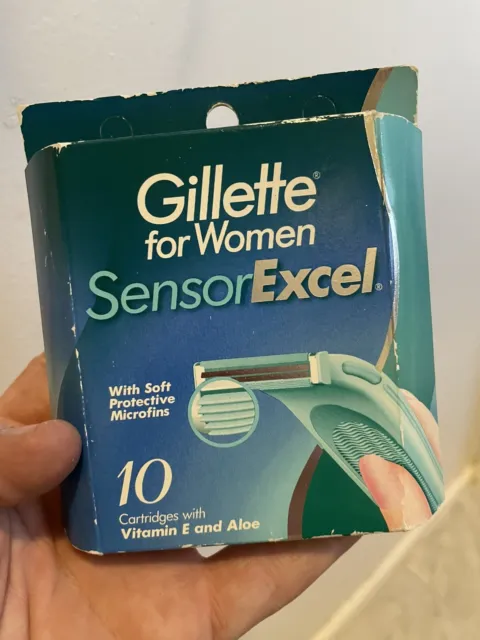 Recarga de 10 cartuchos de hoja de afeitar Gillette Excel para mujer sensor raro 1992 nuevo de lote antiguo