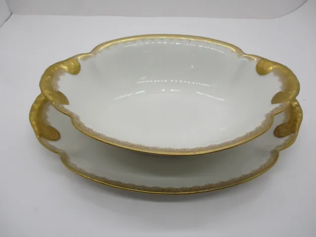 Vintage Haviland Limoges Gold Trim Bowl and Tray / Platter