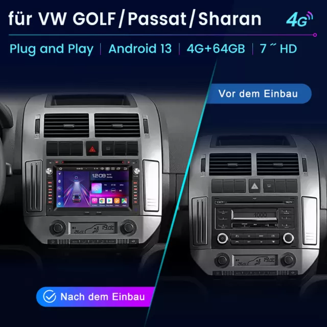 DAB+ CarPlay Android 13 Autoradio Für VW Polo Golf 4 Passat B5 T5 GPS DVD WIFI 2