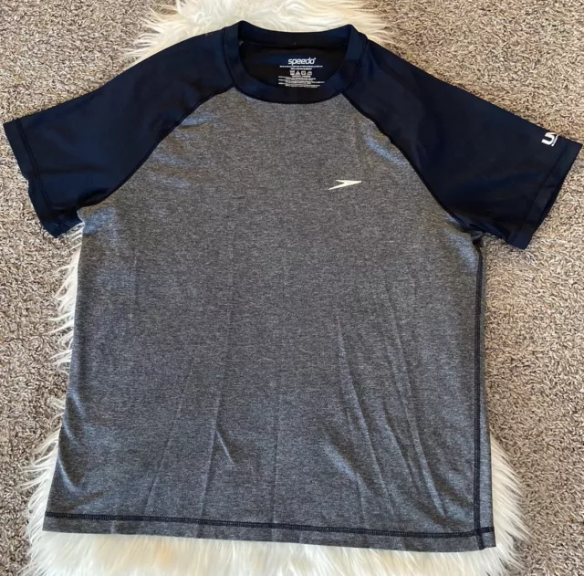 Speedo Charcoal Black Short Sleeve Swim Tee Crew Neck UV Block T-Shirt Sz Large