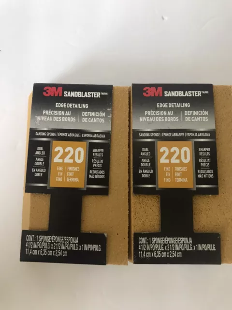 NEW Lot Of 2 - 3M 9565 SandBlaster 220 Grit Sanding Sponge 4.5 x 2.5 x 1 in.