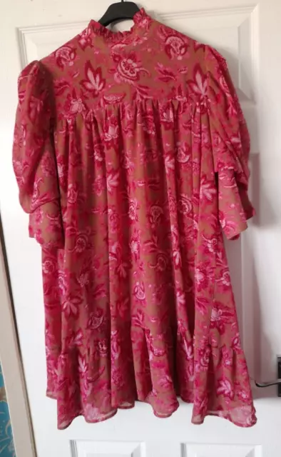 BOOHOO Pink Floral Short Sleeve Boho Dress Size UK 16 EUR 44