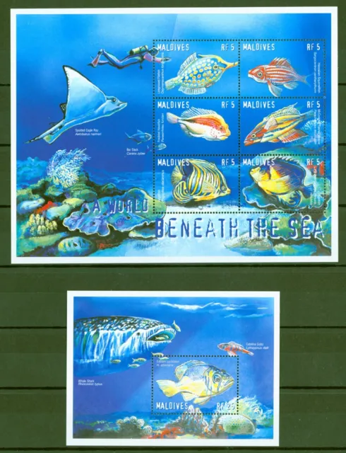 Malediven 2000 - Fische Kaiserfisch Lippfisch Rochen Nr. 3541-46 + Block 463 **
