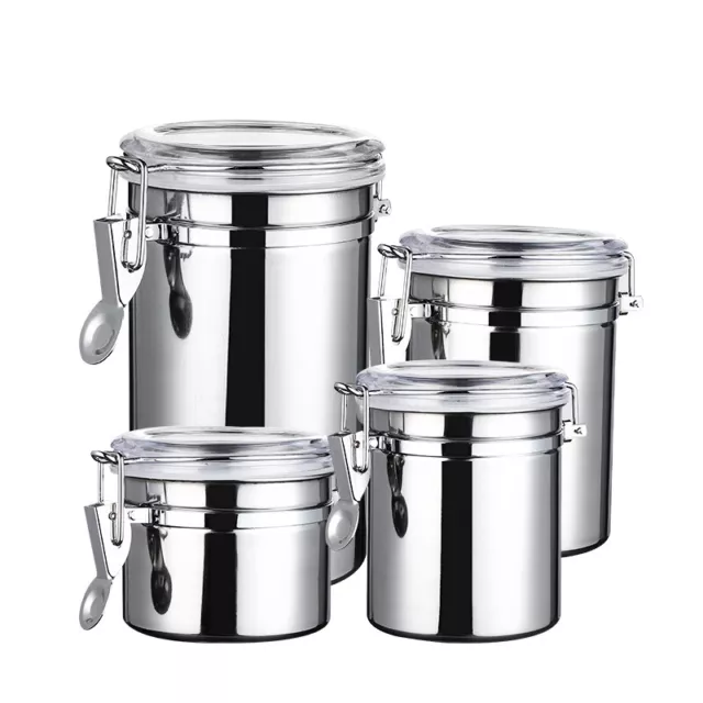 4 Sizes Airtight Coffee Beans Tea Canister Stainless Steel Container Storage Jar