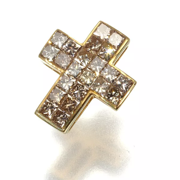 Auth GSTV Pendant Brown Diamond Mystery-setting Cross 18K 750 Yellow Gold