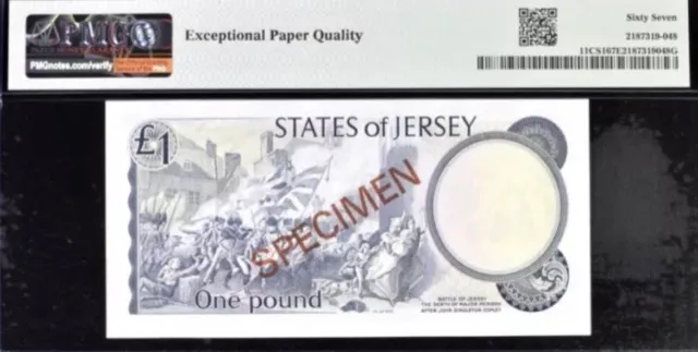 1978 Jersey 1 Pounds Pick# 13CS1 ND(1978) Specimen PMG 67 EPQ Gem Unc Banknote 2