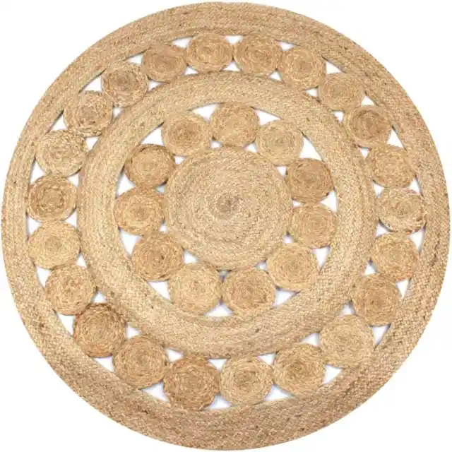 120 cm Round Carpet Handmade Area Rug Braided Jute with Unique Design Floor Mat