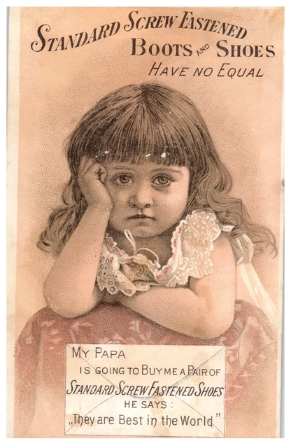 Antique Trade Card Victorian Standard Screw Fastened Shoes Rockville RI M4