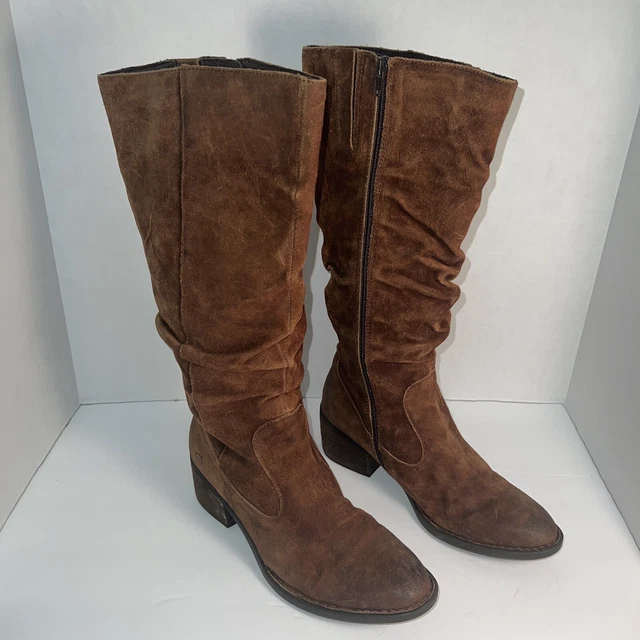 BORN DOYLE BOOTS Black Distressed Suede Leather Heel Knee High Boots Sz 9.5 M 83.60 PicClick