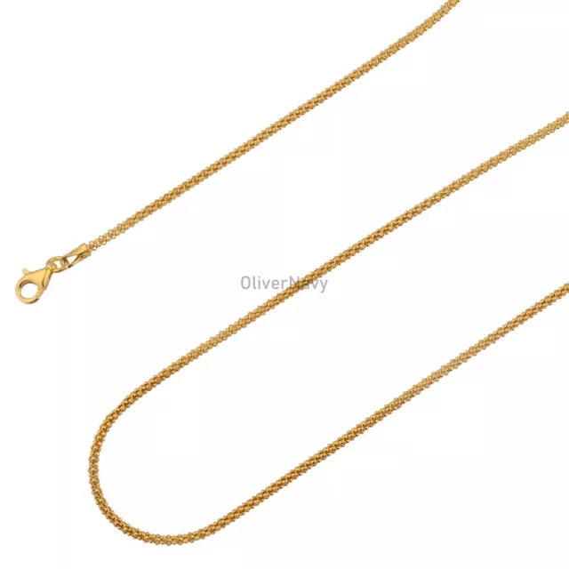 925 Solid Sterling Silver 14K Yellow Gold Plated 1.80mm Popcorn Chain Necklace
