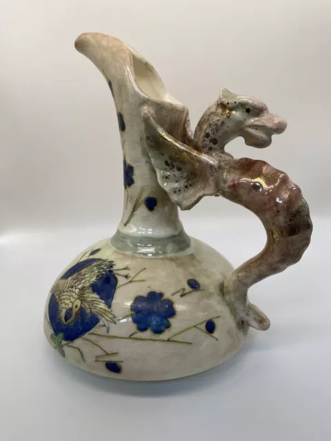 Atq Signed 19th Century Bohemian Austrian Porcelain Dragon Ewer Vase Pitcher