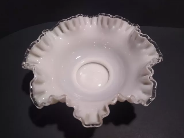 Vintage Fenton Milk Glass Silver Crest 10½ in. Ruffled Bowl/Candy Dish