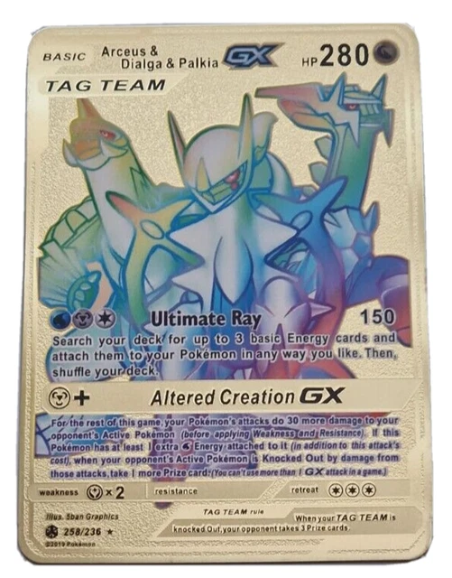 RAINBOW ARCEUS DIALGA Palkia GX TAG Team Gold Metal Card Rare