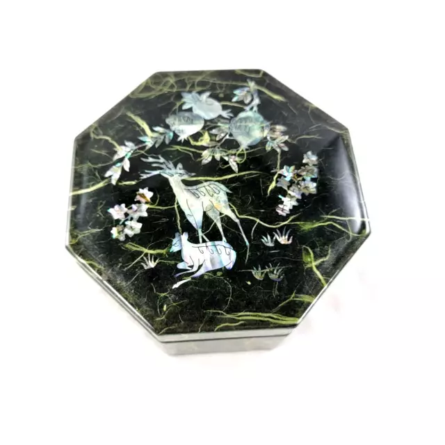 Inlaid Abalone Mother of Pearl Enamel Lacquer Trinket Box Large