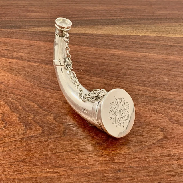 Thomas Johnson English Victorian Sterling Vinaigrette Perfume Horn Form 1873