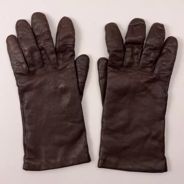 Grandoe Dark Brown Leather Cashmere Lined Winter Dress Gloves Size 8