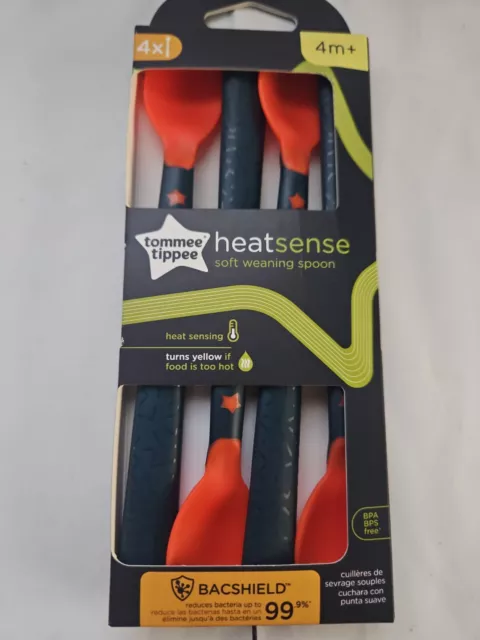 Tommy Tippee Heatsense 4 x Soft Weaning Spoons Bacshield BPA/BPS Free, 4 Months+