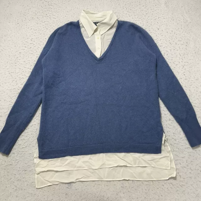Lauren Ralph Lauren Women's Medium 100% Cashmere Layered Sweater Blue Preppy
