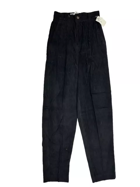 NOS VTG 80s Womens 3/4 Wide Whale Corduroy Pleated High Rise Chino Pants Black