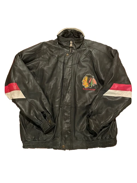 Vtg Rare NHL Chicago Blackhawks Starter Leather Color Block Jacket. Mens Large
